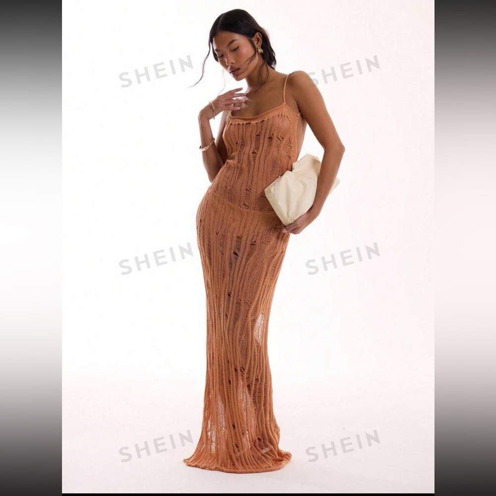 Peach Knit Maxi Coverup Dress